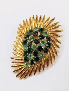 Vintage Green Rhinestone Brooch Pin